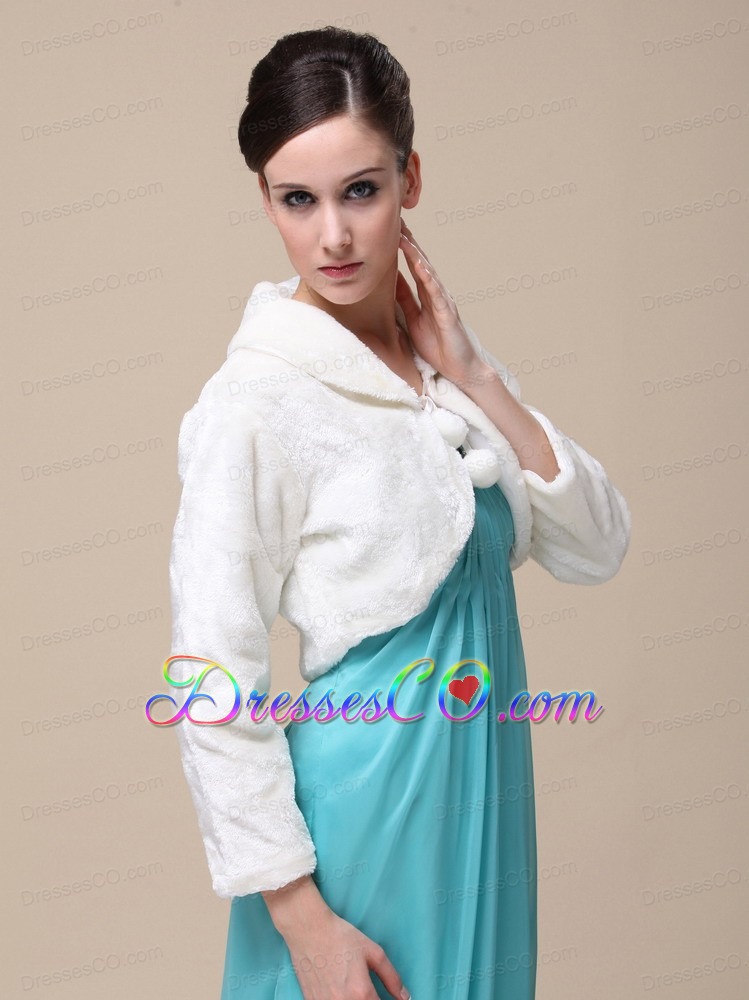 Faux Fur Special Occasion Jacket In Ivory With Fold-over Collar